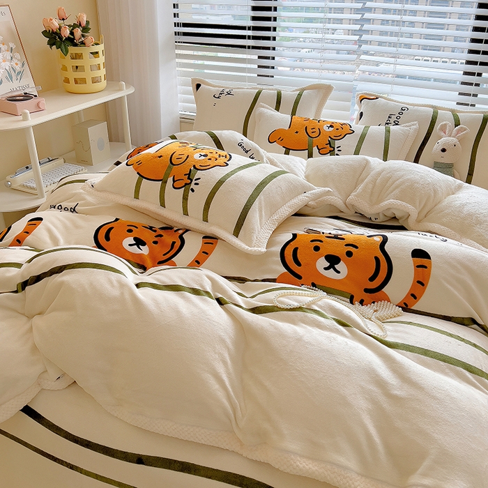 91家纺网 家纺一手货源 找家纺 宜代光年 2025新款雕花印花暖羊绒系列四件套 暖羊绒-小老虎