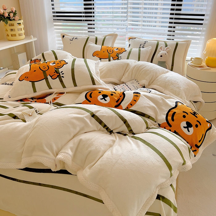 91家纺网 家纺一手货源 找家纺 宜代光年 2025新款雕花印花暖羊绒系列四件套 暖羊绒-小老虎