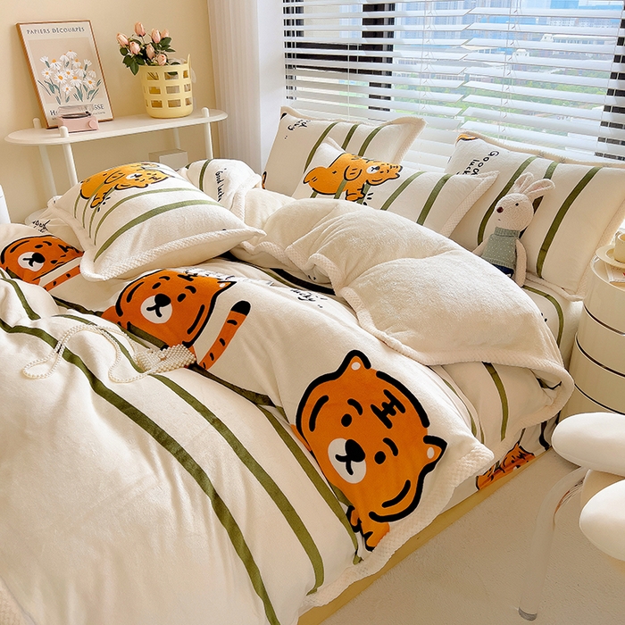 91家纺网 家纺一手货源 找家纺 宜代光年 2025新款雕花印花暖羊绒系列四件套 暖羊绒-小老虎