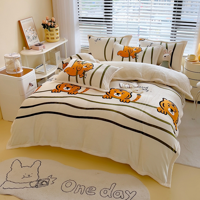 91家纺网 家纺一手货源 找家纺 宜代光年 2025新款雕花印花暖羊绒系列四件套 暖羊绒-小老虎