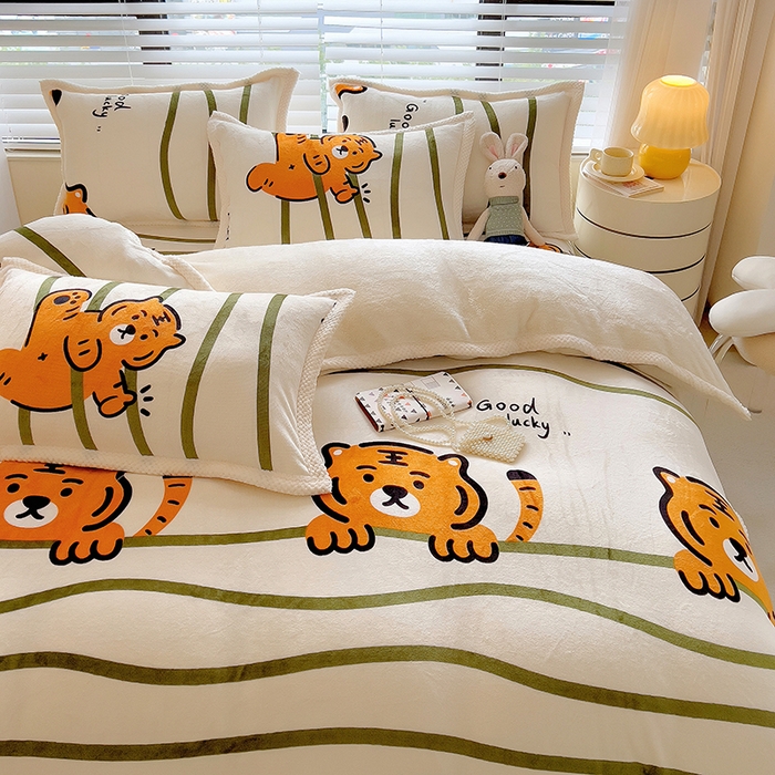 91家纺网 家纺一手货源 找家纺 宜代光年 2025新款雕花印花暖羊绒系列四件套 暖羊绒-小老虎