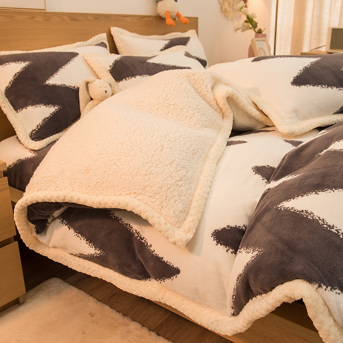 宜代光年 2025新款雕花印花暖羊绒系列四件套 暖羊绒-黑白条纹