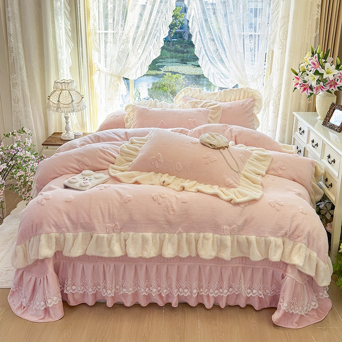 91家纺网 家纺一手货源 找家纺 （总）宜凡家纺 2025新款兔绒提花牛奶绒夹棉床盖四件套