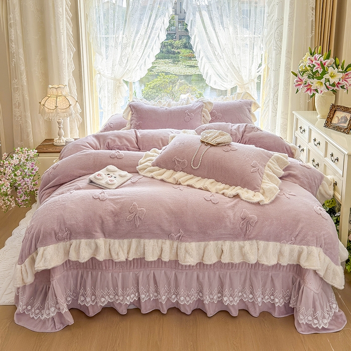 91家纺网 家纺一手货源 找家纺 （总）宜凡家纺 2025新款兔绒提花牛奶绒夹棉床盖四件套