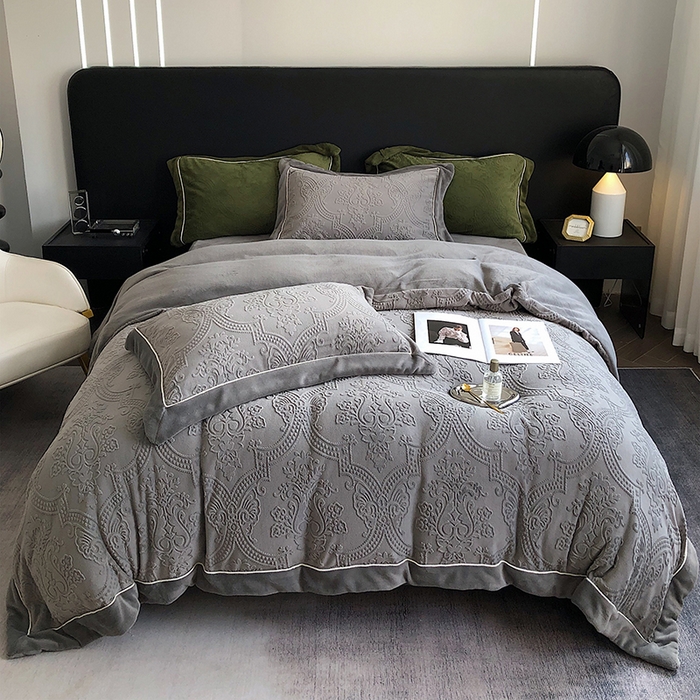 宜代光年 2025新款德绒260克牛奶绒织带系列四件套 莱娜-钛灰