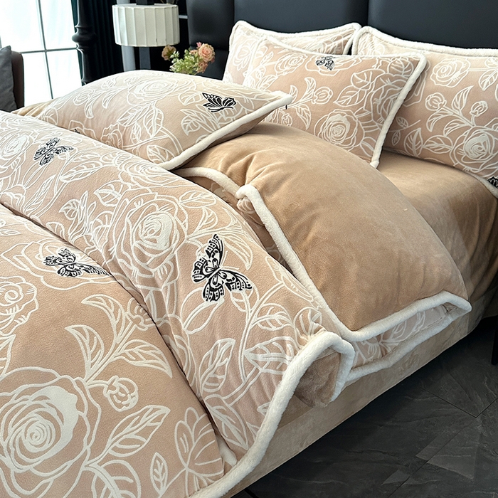 柏薇 2025新款兔毛宽包边立体雕花牛奶绒四件套 星川