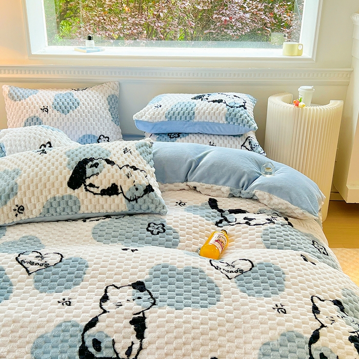 91家纺网 家纺一手货源 找家纺 宜代光年 2025新款大豆绒提花系列四件套（提供买家秀）-印花款 大豆绒-可爱猫