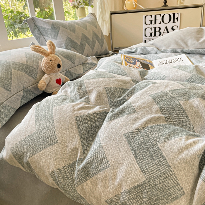 91家纺网 家纺一手货源 找家纺 仔仔熊 2025新款磨毛四件套系列 几何絮语