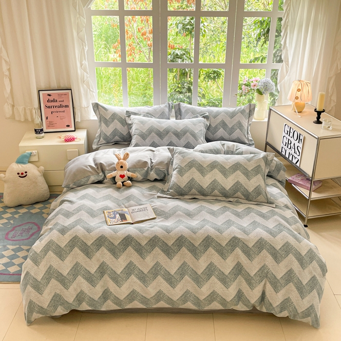 91家纺网 家纺一手货源 找家纺 仔仔熊 2025新款磨毛四件套系列 几何絮语