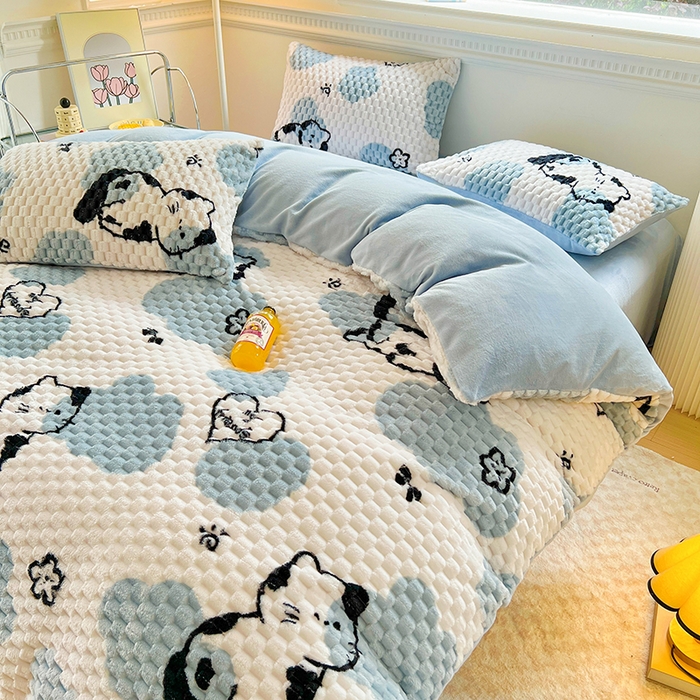 91家纺网 家纺一手货源 找家纺 宜代光年 2025新款大豆绒提花系列四件套（提供买家秀）-印花款 大豆绒-可爱猫