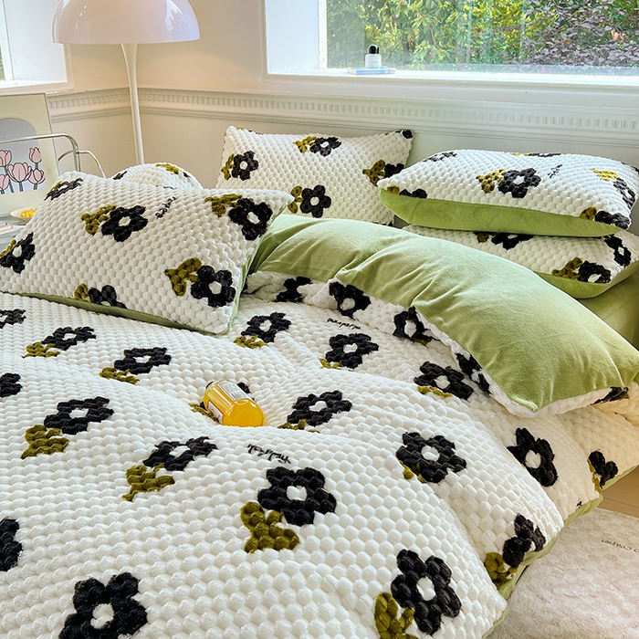 91家纺网 家纺一手货源 找家纺 宜代光年 2025新款大豆绒提花系列四件套（提供买家秀）-印花款 大豆绒-花园