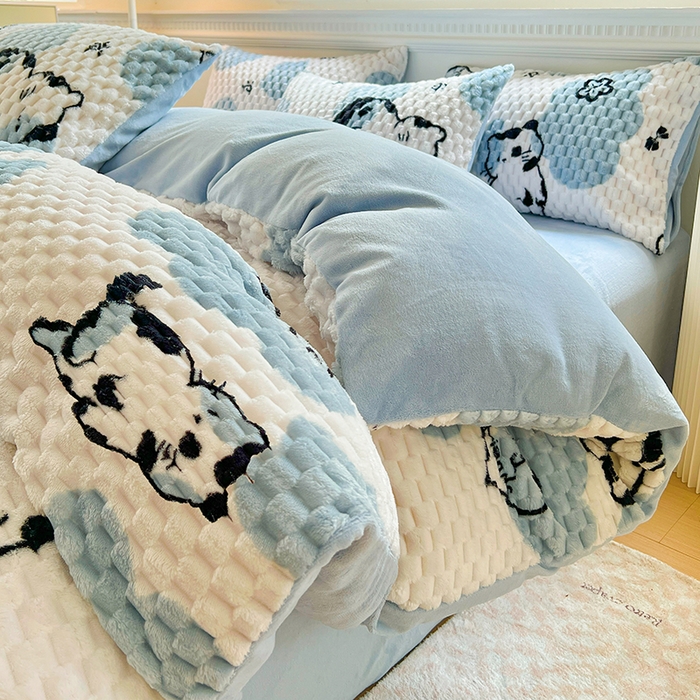 91家纺网 家纺一手货源 找家纺 宜代光年 2025新款大豆绒提花系列四件套（提供买家秀）-印花款 大豆绒-可爱猫