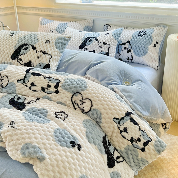 91家纺网 家纺一手货源 找家纺 宜代光年 2025新款大豆绒提花系列四件套（提供买家秀）-印花款 大豆绒-可爱猫