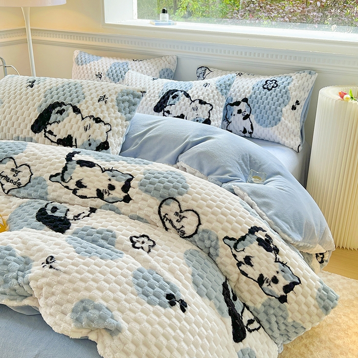 91家纺网 家纺一手货源 找家纺 宜代光年 2025新款大豆绒提花系列四件套（提供买家秀）-印花款 大豆绒-可爱猫