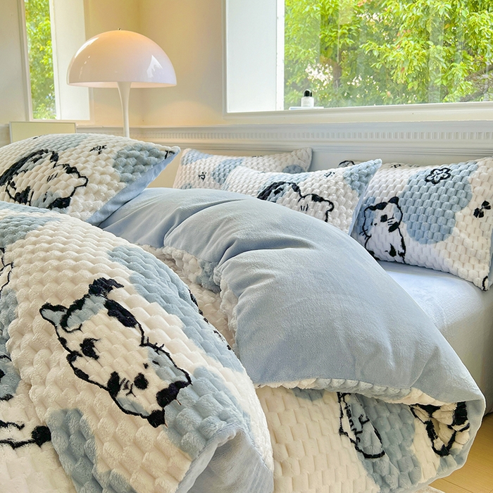 91家纺网 家纺一手货源 找家纺 宜代光年 2025新款大豆绒提花系列四件套（提供买家秀）-印花款 大豆绒-可爱猫