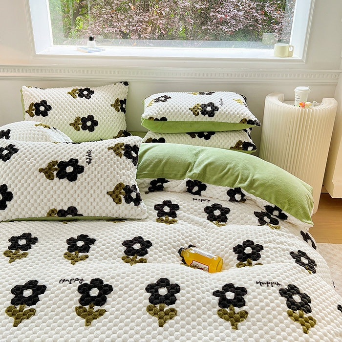 91家纺网 家纺一手货源 找家纺 宜代光年 2025新款大豆绒提花系列四件套（提供买家秀）-印花款 大豆绒-花园