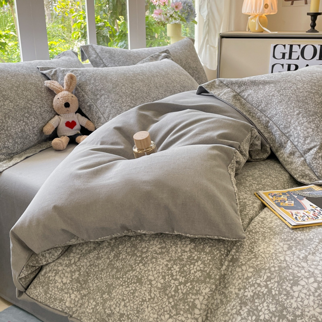 91家纺网 家纺一手货源 找家纺 仔仔熊 2025新款磨毛四件套系列 暮云星蕊