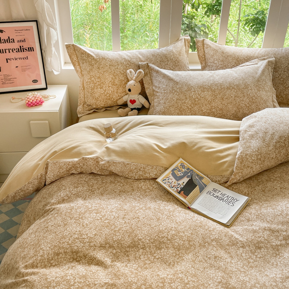 91家纺网 家纺一手货源 找家纺 仔仔熊 2025新款磨毛四件套系列 晨光蜜蕊