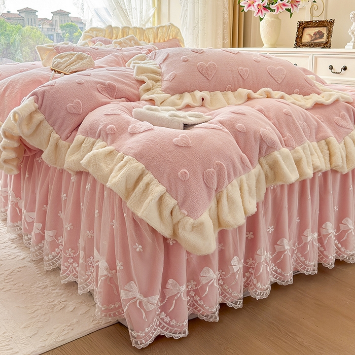 91家纺网 家纺一手货源 找家纺 （总）宜凡家纺 2025新款兔绒提花牛奶绒夹棉床裙四件套