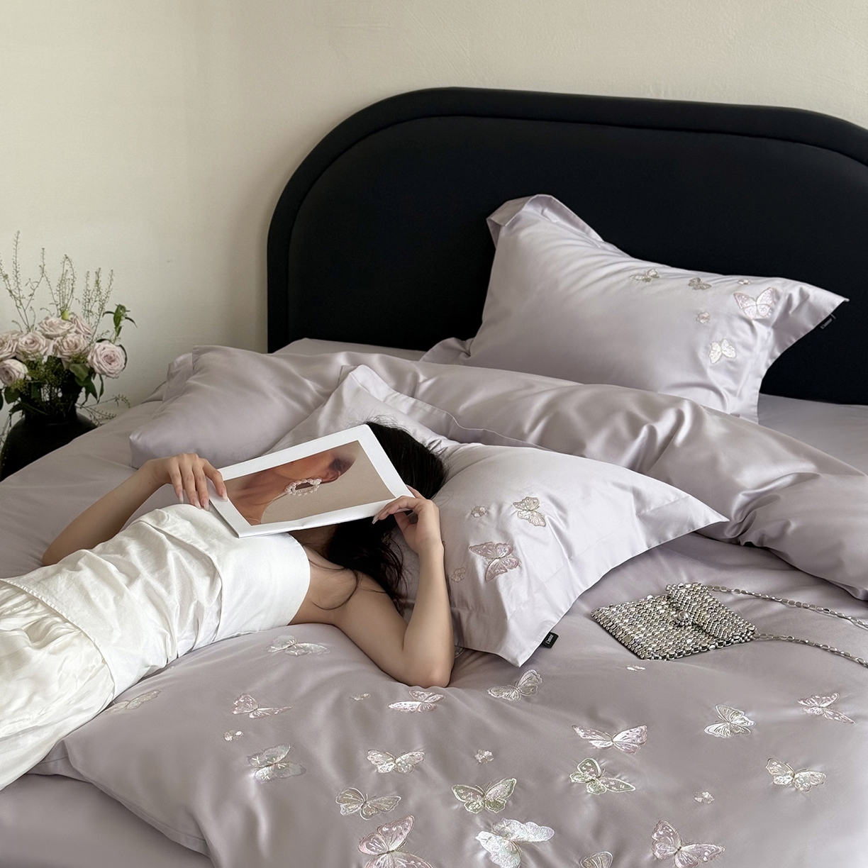 鹿班家居 2025新款秋冬款100S全棉磨毛精密刺绣系列四件套-温柔浅梦（标准会员-20元） 温柔浅梦-紫色