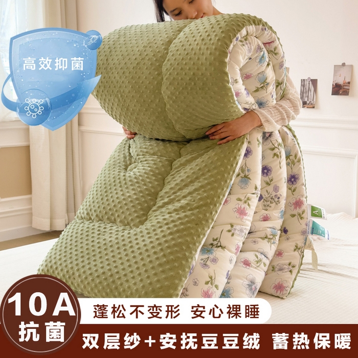 宝士康家纺 2025新品10A抗菌豆豆绒冬被被子被芯 花韵