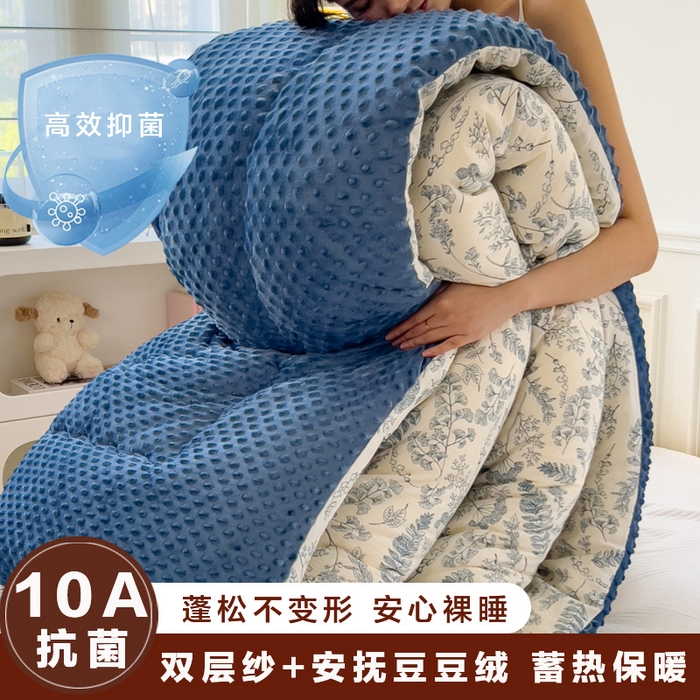 宝士康家纺 2025新品10A抗菌豆豆绒冬被被子被芯 青花瓷