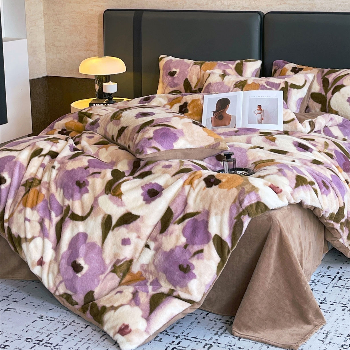 91家纺网 家纺一手货源 找家纺 （总）佰亿莱 2025新款印花兔毛绒双面锁温暖绒四件套