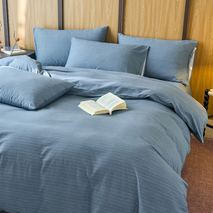 91家纺网 家纺一手货源 找家纺 春皖家纺 2025新款全棉原棉磨毛色织水洗四件套回暖系列-风格二 柏林蓝