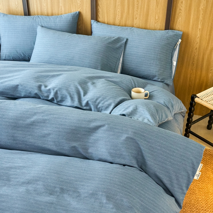 91家纺网 家纺一手货源 找家纺 春皖家纺 2025新款全棉原棉磨毛色织水洗四件套回暖系列-风格二 柏林蓝