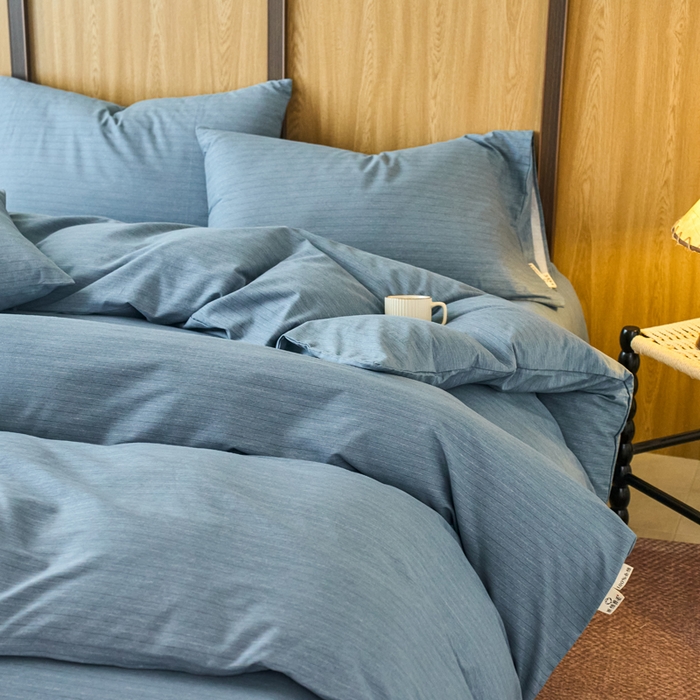 91家纺网 家纺一手货源 找家纺 春皖家纺 2025新款全棉原棉磨毛色织水洗四件套回暖系列-风格二 柏林蓝