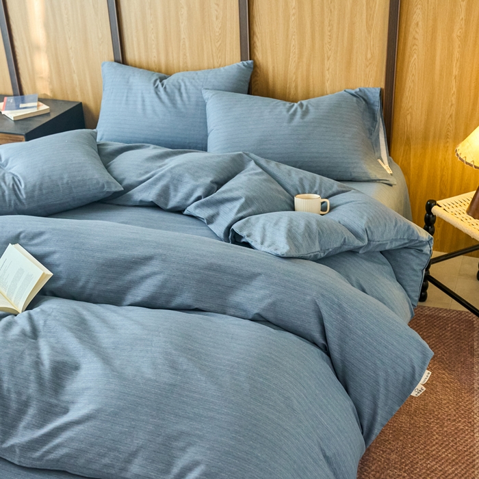 91家纺网 家纺一手货源 找家纺 春皖家纺 2025新款全棉原棉磨毛色织水洗四件套回暖系列-风格二 柏林蓝