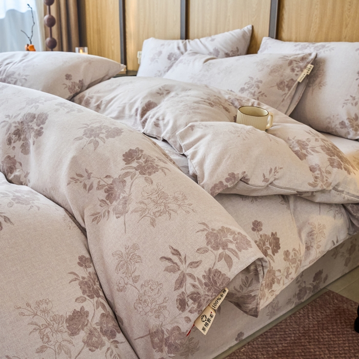 春皖家纺 2025新款全棉原棉磨毛色织水洗四件套回暖系列-风格二 花庭悦舞