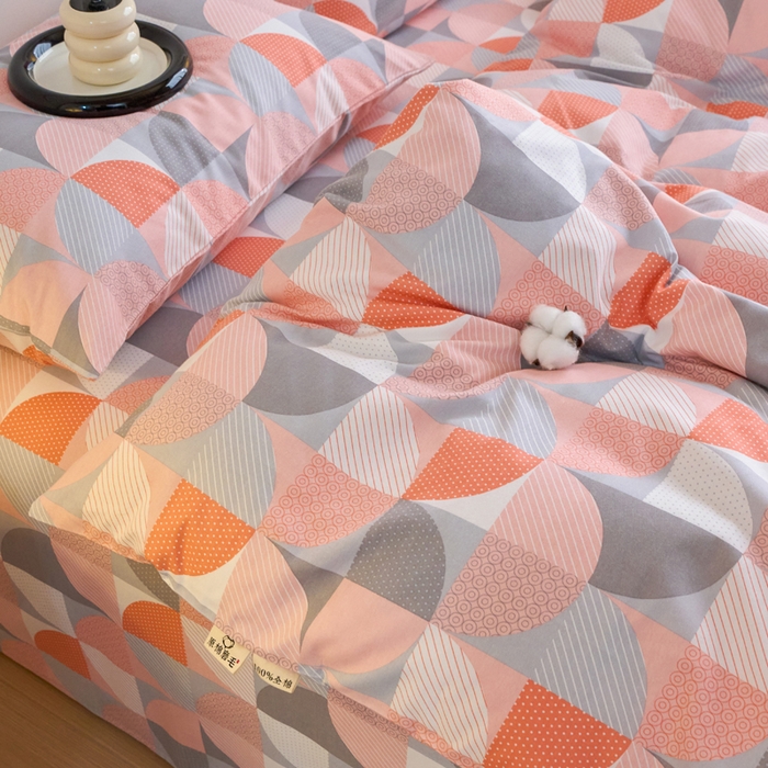 91家纺网 家纺一手货源 找家纺 春皖家纺 2025新款全棉原棉磨毛色织水洗四件套回暖系列-风格二 几何梦