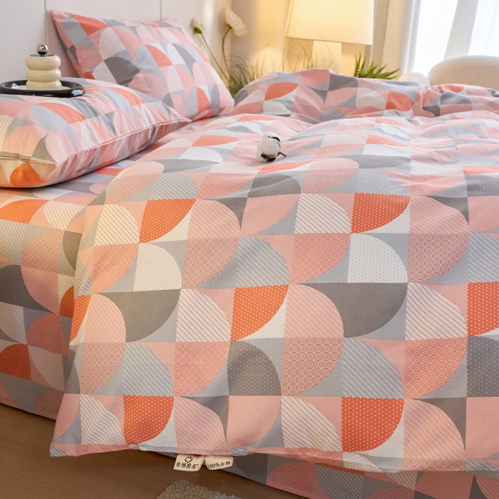 91家纺网 家纺一手货源 找家纺 春皖家纺 2025新款全棉原棉磨毛色织水洗四件套回暖系列-风格二 几何梦