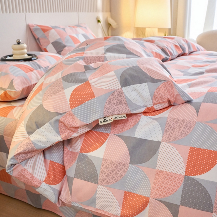 91家纺网 家纺一手货源 找家纺 春皖家纺 2025新款全棉原棉磨毛色织水洗四件套回暖系列-风格二 几何梦