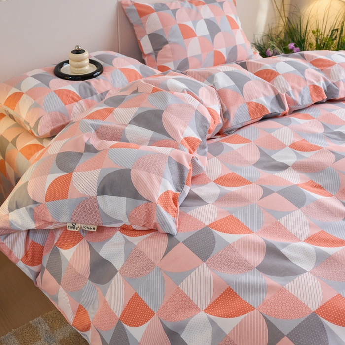 91家纺网 家纺一手货源 找家纺 春皖家纺 2025新款全棉原棉磨毛色织水洗四件套回暖系列-风格二 几何梦