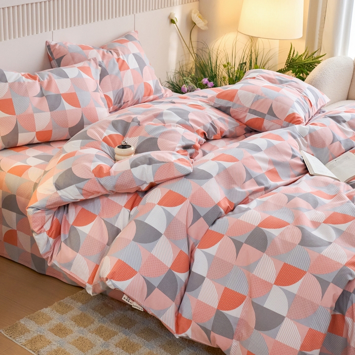 91家纺网 家纺一手货源 找家纺 春皖家纺 2025新款全棉原棉磨毛色织水洗四件套回暖系列-风格二 几何梦