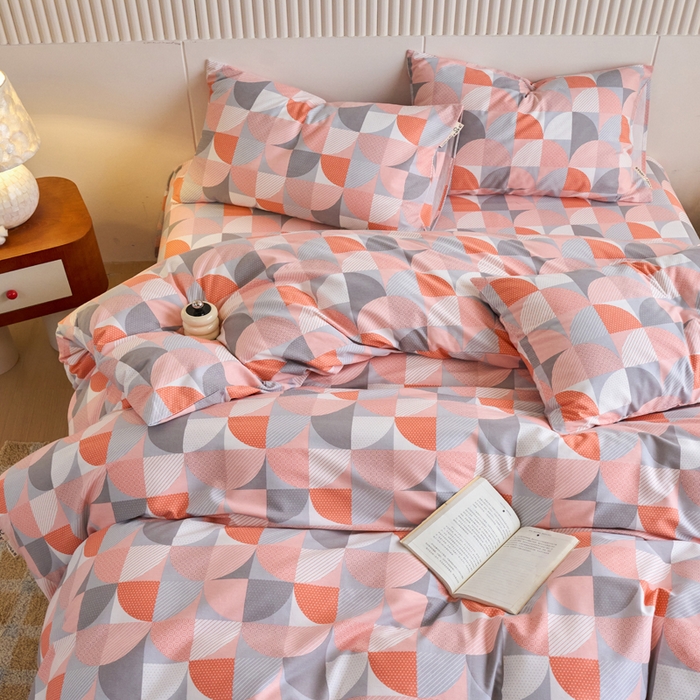 91家纺网 家纺一手货源 找家纺 春皖家纺 2025新款全棉原棉磨毛色织水洗四件套回暖系列-风格二 几何梦