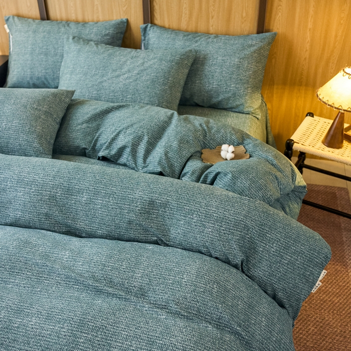 91家纺网 家纺一手货源 找家纺 春皖家纺 2025新款全棉原棉磨毛色织水洗四件套回暖系列-风格二 简森绿