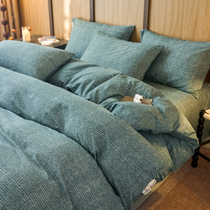 91家纺网 家纺一手货源 找家纺 春皖家纺 2025新款全棉原棉磨毛色织水洗四件套回暖系列-风格二 简森绿