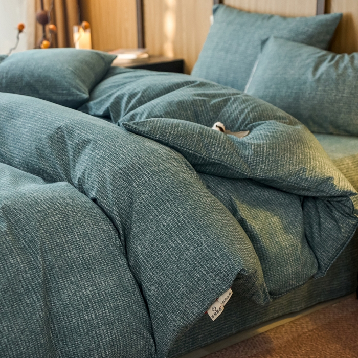 91家纺网 家纺一手货源 找家纺 春皖家纺 2025新款全棉原棉磨毛色织水洗四件套回暖系列-风格二 简森绿