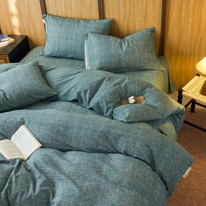 91家纺网 家纺一手货源 找家纺 春皖家纺 2025新款全棉原棉磨毛色织水洗四件套回暖系列-风格二 简森绿