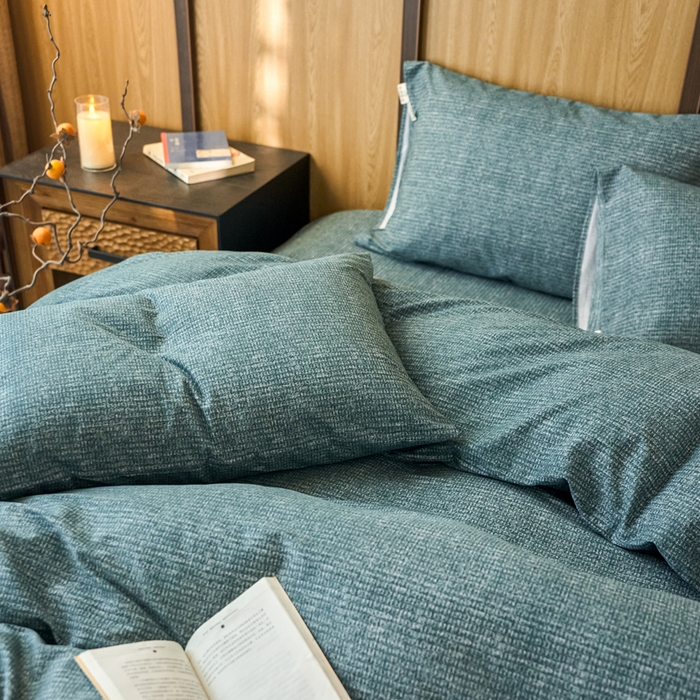 91家纺网 家纺一手货源 找家纺 春皖家纺 2025新款全棉原棉磨毛色织水洗四件套回暖系列-风格二 简森绿