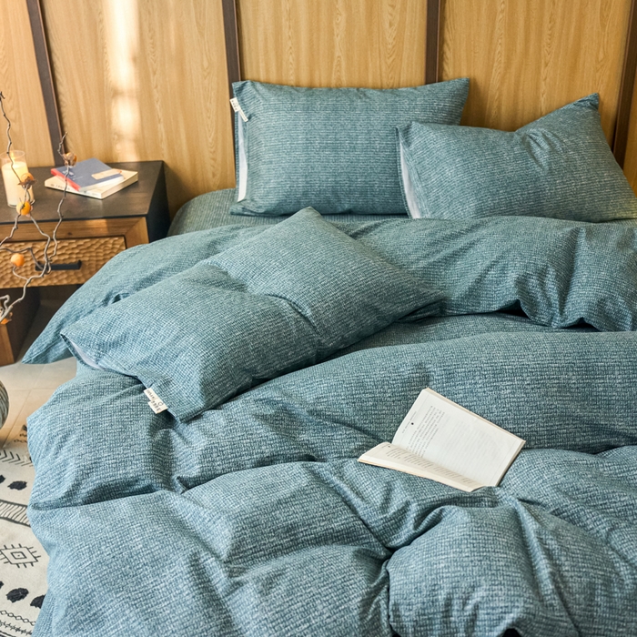 91家纺网 家纺一手货源 找家纺 春皖家纺 2025新款全棉原棉磨毛色织水洗四件套回暖系列-风格二 简森绿