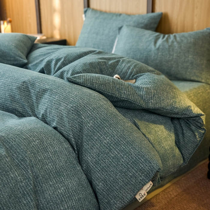 春皖家纺 2025新款全棉原棉磨毛色织水洗四件套回暖系列-风格二 简森绿