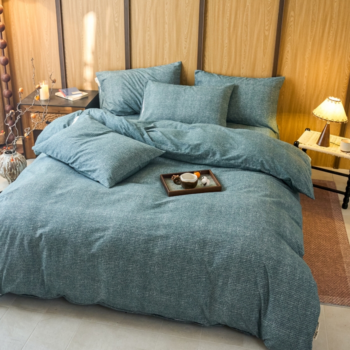 91家纺网 家纺一手货源 找家纺 春皖家纺 2025新款全棉原棉磨毛色织水洗四件套回暖系列-风格二 简森绿