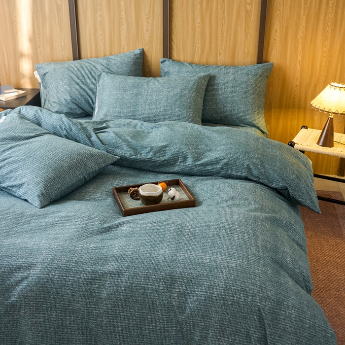 91家纺网 家纺一手货源 找家纺 春皖家纺 2025新款全棉原棉磨毛色织水洗四件套回暖系列-风格二 简森绿