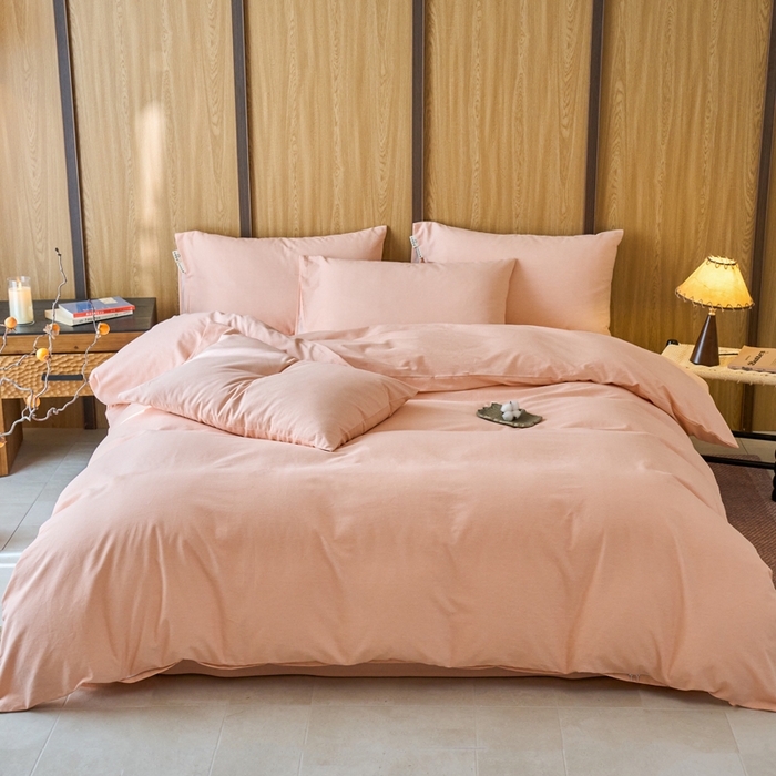 91家纺网 家纺一手货源 找家纺 春皖家纺 2025新款全棉原棉磨毛色织水洗四件套回暖系列-风格二 丽人粉