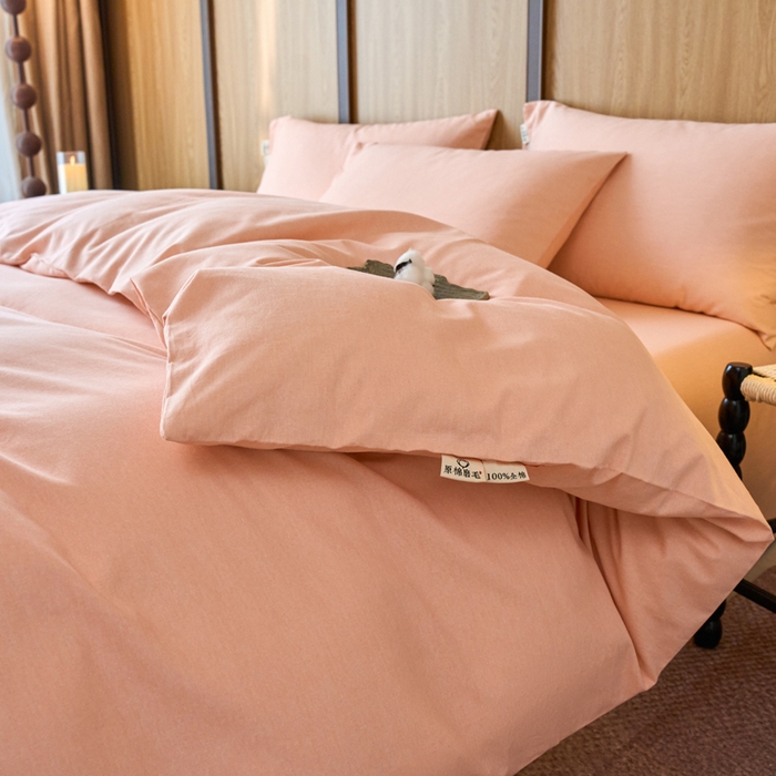 91家纺网 家纺一手货源 找家纺 春皖家纺 2025新款全棉原棉磨毛色织水洗四件套回暖系列-风格二 丽人粉