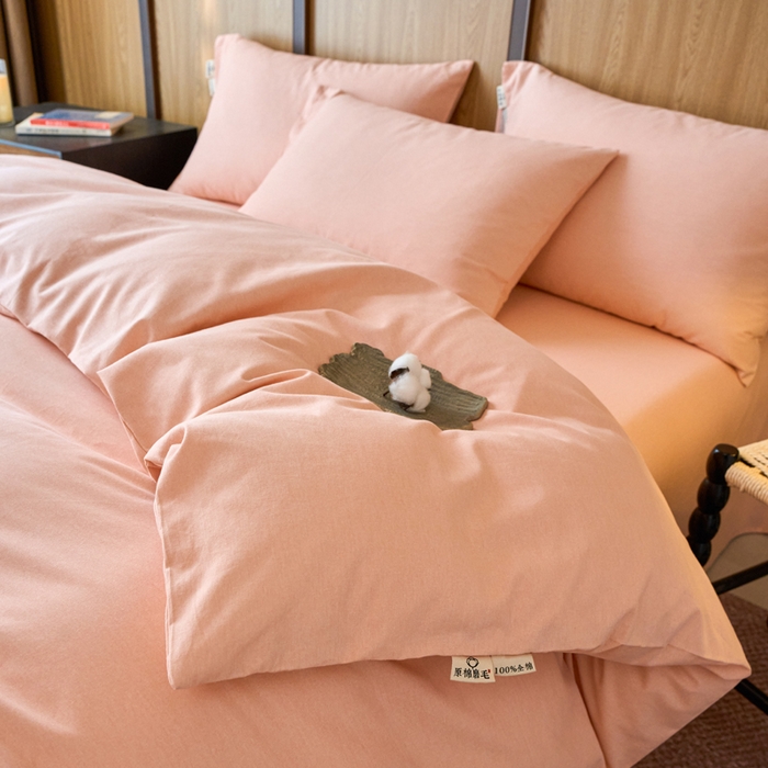 91家纺网 家纺一手货源 找家纺 春皖家纺 2025新款全棉原棉磨毛色织水洗四件套回暖系列-风格二 丽人粉